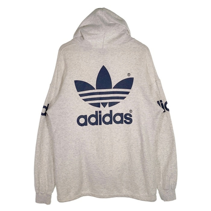80-90's adidas アディダス トレフォイルプリント プルオーバースウェットパーカー オートミール デサント 日本製 Size L 福生店