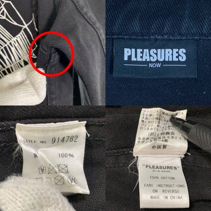 PLEASURES プレジャーズ WEB DENIM JACKET ウェブデニムジャケット ブラック 刺繡 プリント Size S 福生店