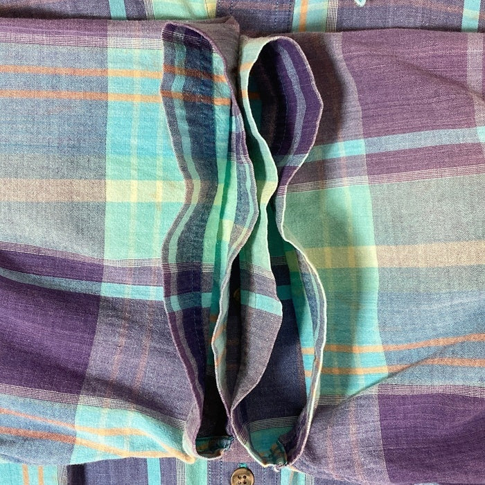 Eddie Bauer エディーバウアー 黒タグ 香港製 マドラスチェック ボタンダウン 半袖シャツ パープルxブルー sizeL 瑞穂店