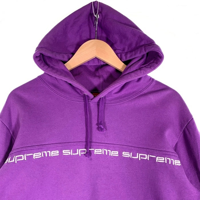 SUPREME シュプリーム 18AW Text Stripe Hooded Sweatshirts テキストストライプ プルオーバースウェットパーカー フーディー パープル Size M 福生店