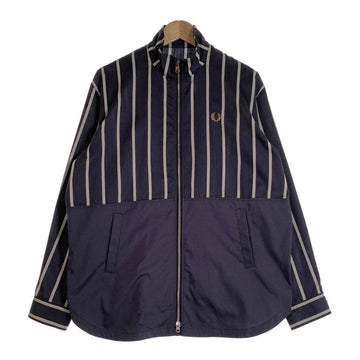 FRED PERRY フレッドペリー スタンドカラー 切替 ストライプ ジップアップシャツ ジャケット ネイビー F2663 Size L 福生店