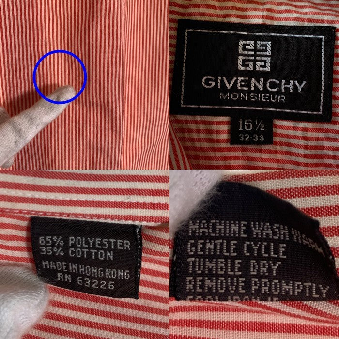 80's~90's GIVENCHY MONSIEUR ジバンシィ ムッシュ ストライプ柄 長袖 シャツ レッド Size 16 1/2 福生店