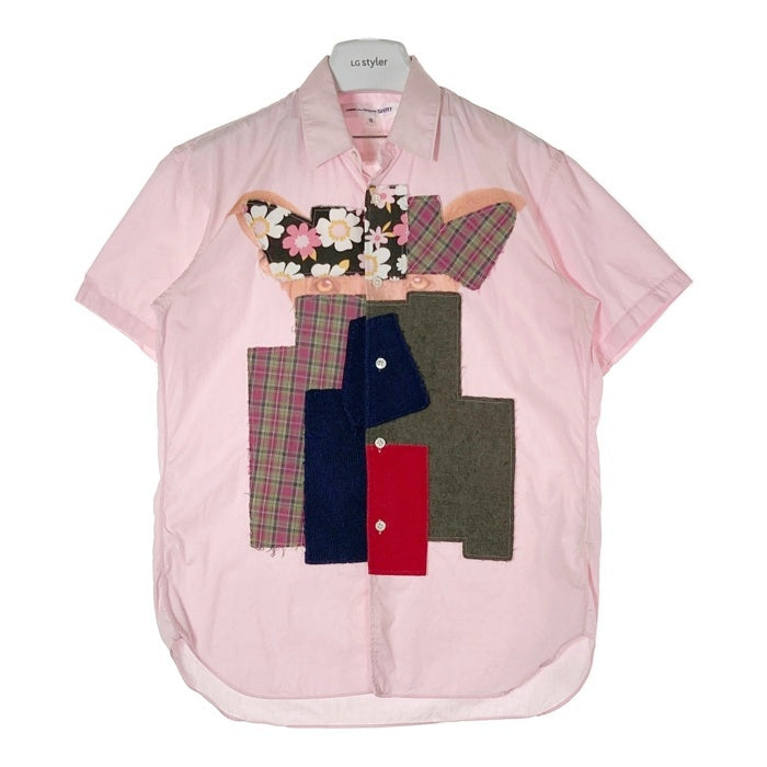 COMME des GARCONS SHIRT コムデギャルソンシャツ S22028 ドッグプリント パッチワーク 半袖シャツ ピンク sizeXS 瑞穂店