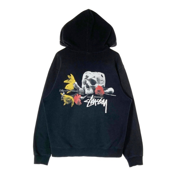 STUSSY ステューシー スカル 薔薇 バラ パーカー ブラック sizeM 瑞穂店