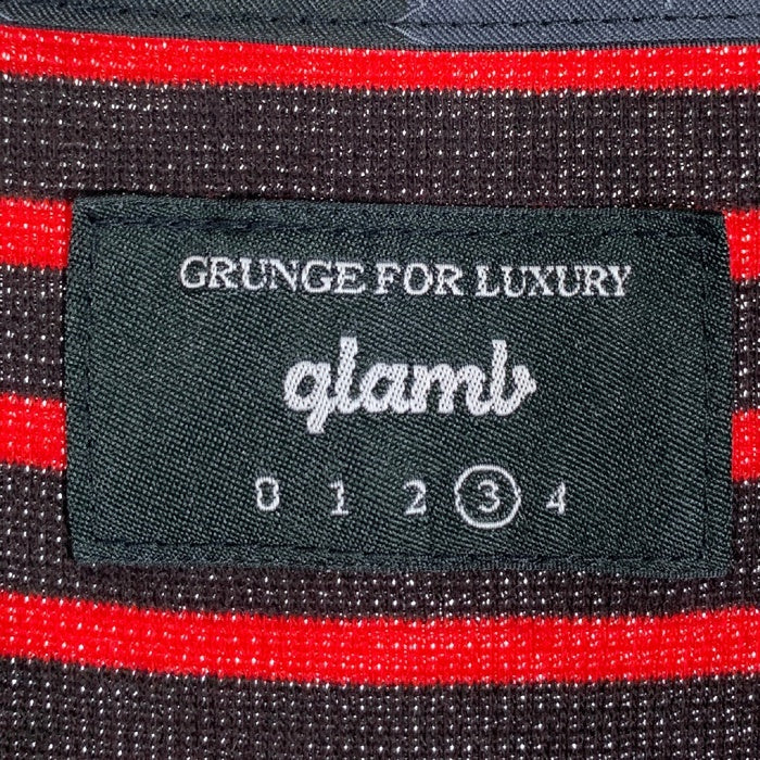 glamb グラム コットン ヘンリーネック ボーダーカットソー ロングスリーブ ブラック レッド GB0319/CS05 Size 3 福生店