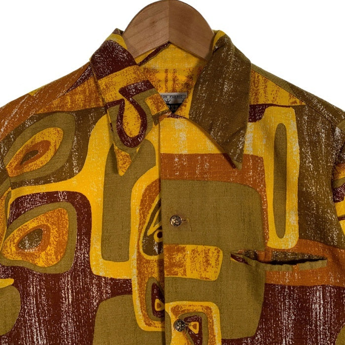 70's NAPILI ナピリ オープンカラーコットンシャツ イエロー 総柄 アロハ Size M 福生店