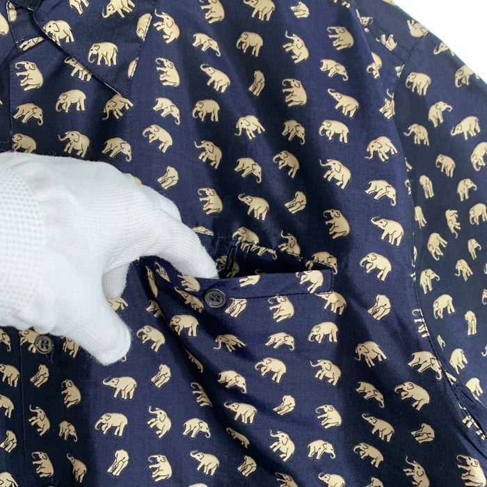 JIM THOMPSON ジムトンプソン シルク 半袖 シャツ 象柄 ネイビー Size L 福生店