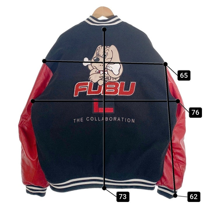 FUBU フブ GALFY ガルフィー ワッペン スタジャン 袖フェイクレザー 中綿 レッド ブラック Size XL 福生店