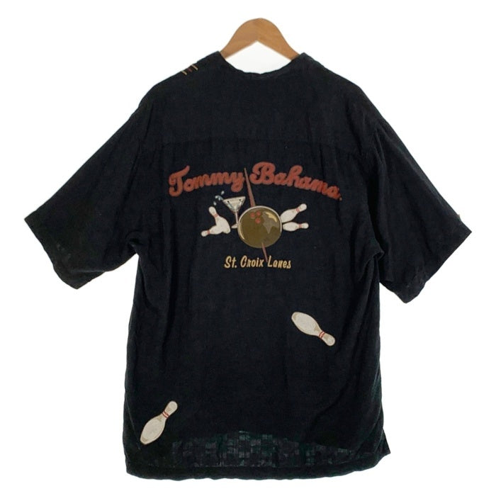 Tommy Bahama トミーバハマ シルク ボーリング刺繡 半袖シャツ 開襟 ブラック Size M 福生店