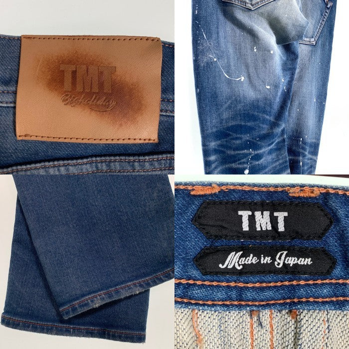 TMT ティーエムティー SWEATLIKE-STRETCH PAINT CRASH DENIM 5P TAPERED スウェットライク ストレッチデニムパンツ ダメージ加工 インディゴ TPT-F1902 Size L 福生店