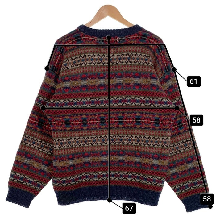 90's WOOLRICH ウールリッチ フェアアイル柄 ニット セーター バーガンディー ネイビー Size L 福生店