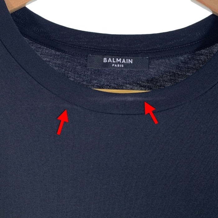 BALMAIN PARIS バルマン サークルワッペン ライン切替カットソー Tシャツ ブラック ホワイト Size XS 福生店