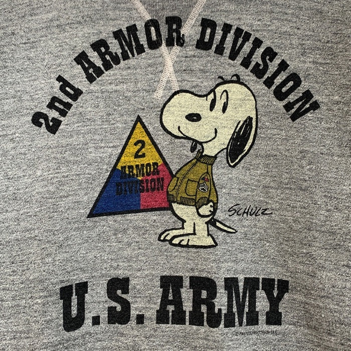 BUZZ RICKSON'S バズリクソンズ U.S.ARMY 2nd ARMOR DIVISION スヌーピープリント 前V スウェットトレーナー グレー Size M 福生店