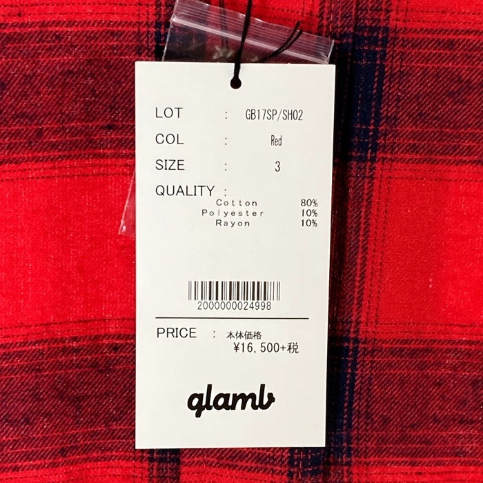 glamb グラム Patrick check SH パトリックチェックシャツ レッド GB17SP/SH02 Size 3 瑞穂店
