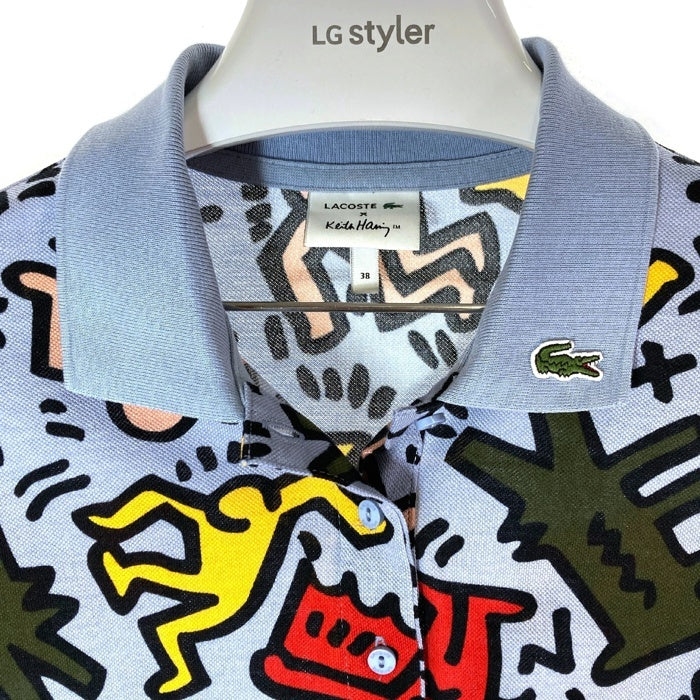 LACOSTE ラコステ Ketih Haring キース へリング 総柄 ポロシャツ ブルー size38 瑞穂店