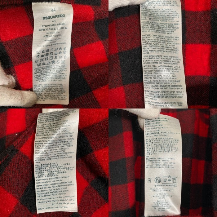 DSQUARED2 ディースクエアード Relax Dan D.B. Shirt バッファローチェックウールシャツ ボタンダウン レッド S71DM0655 S78301 Size 44 福生店