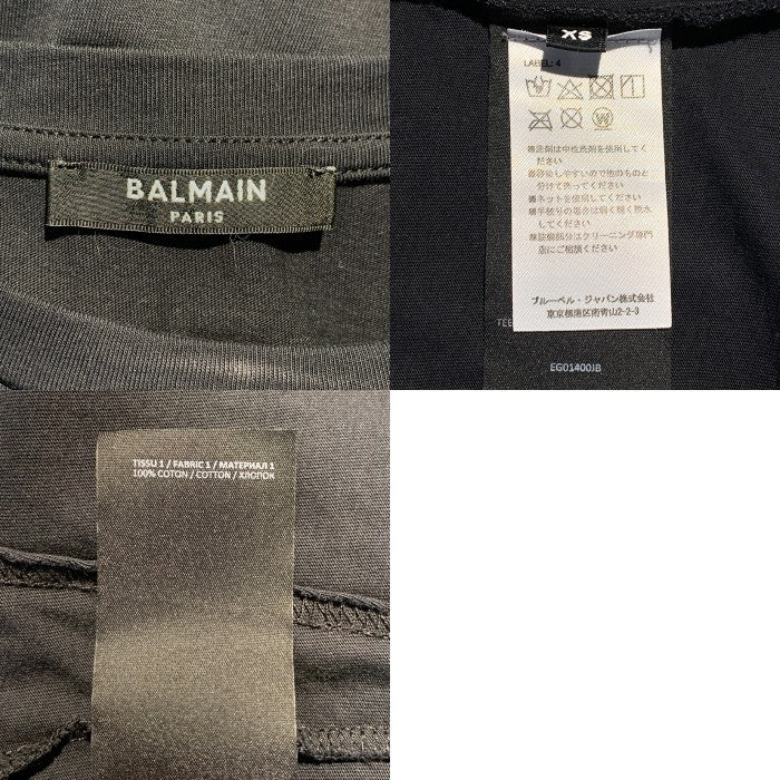 BALMAIN PARIS バルマン サークルワッペン ライン切替カットソー Tシャツ ブラック ホワイト Size XS 福生店
