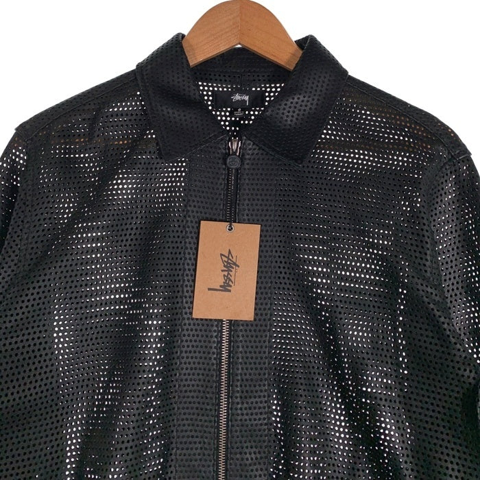 STUSSY ステューシー ZIP SHIRT PERFORATED LEATHER ジップアップ シープレザーシャツ パンチング 長袖 ブラック 24M1110322 Size S 福生店