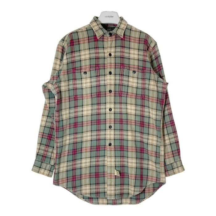 RRL ダブルアールエル 三ツ星タグ 猫目ボタン ヘビーネルシャツ ブラウンxグリーン sizeS 瑞穂店