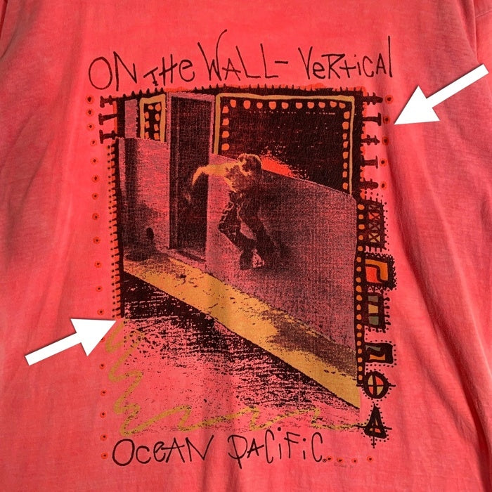 90`s OCEAN PACIFIC OP オーシャンパシフィック ON The WALL Vertical プリントTシャツ ピンク Size XL 相当 福生店