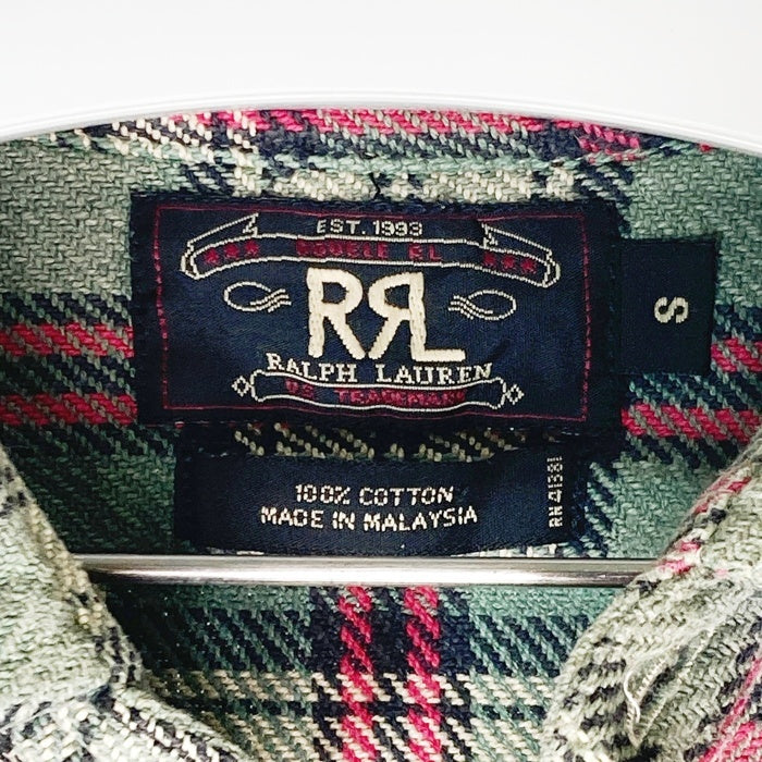 RRL ダブルアールエル 三ツ星タグ 猫目ボタン ヘビーネルシャツ ブラウンxグリーン sizeS 瑞穂店