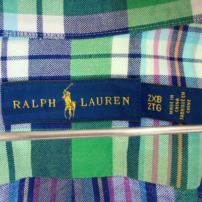 RALPH LAUREN ラルフローレン 長袖 コットン チェック ボタンダウンシャツ グリーン ブルー Size2XB 瑞穂店