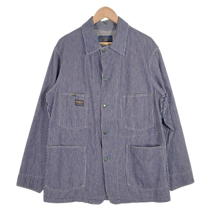 70's OSHKOSH B’GOSH オシュコシュ ヒッコリーストライプ デニムカバーオール ジャケット ホワイト ネイビー USA製 731-0280 Size 40 福生店