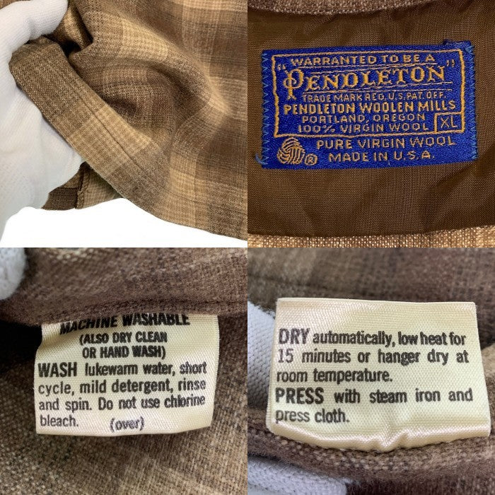 70's PENDLETON ペンドルトン Board Shirts ボードシャツ オンブレチェック ウール ベージュ ブラウン シャドー USA製 Size XL 福生店