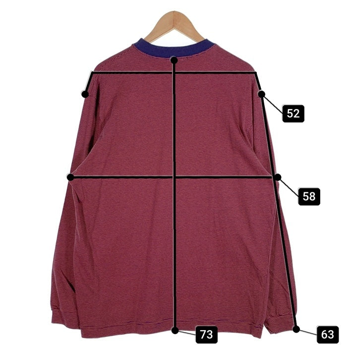 80's STUSSY ステューシー ボーダー ポケット ロングスリーブTシャツ ボルドー ネイビー USA製 黒タグ Size L 福生店