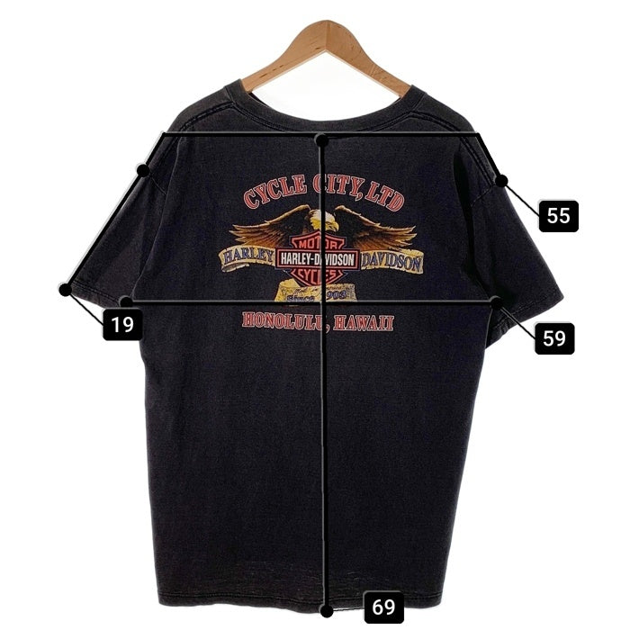 90's~ HARLEY DAVIDSON ハーレーダビッドソン バー&シールド イーグル プリントTシャツ ブラック 1999コピーライト Size XL 福生店