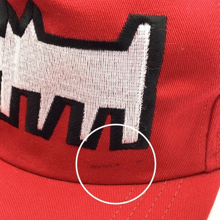 90's Keith Haring キースヘリング 5パネルキャップ レッド 刺繡 USA製 スナップバック 福生店