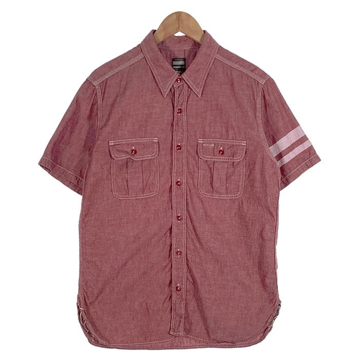 MOMOTARO JEANS 桃太郎ジーンズ シャンブレー ワークシャツ 半袖 レッド Size 42 福生店
