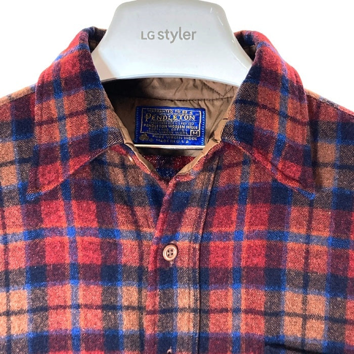 PENDLETON ペンドルトン 70's USA製 ウールシャツ 片ポケット ボルドーxブラウン sizeM 瑞穂店