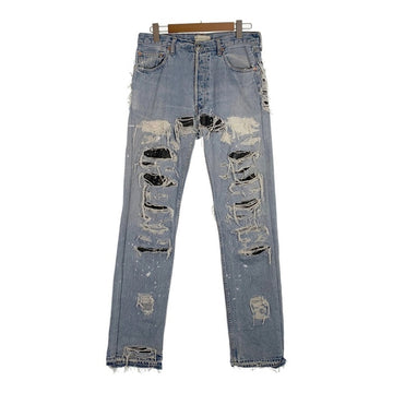 INNOCENCENYC イノセンスニューヨーク ダメージ加工 デストロイレザー デニムパンツ ライトブルー リーバイスリメイク INDELE01 Size 33 福生店