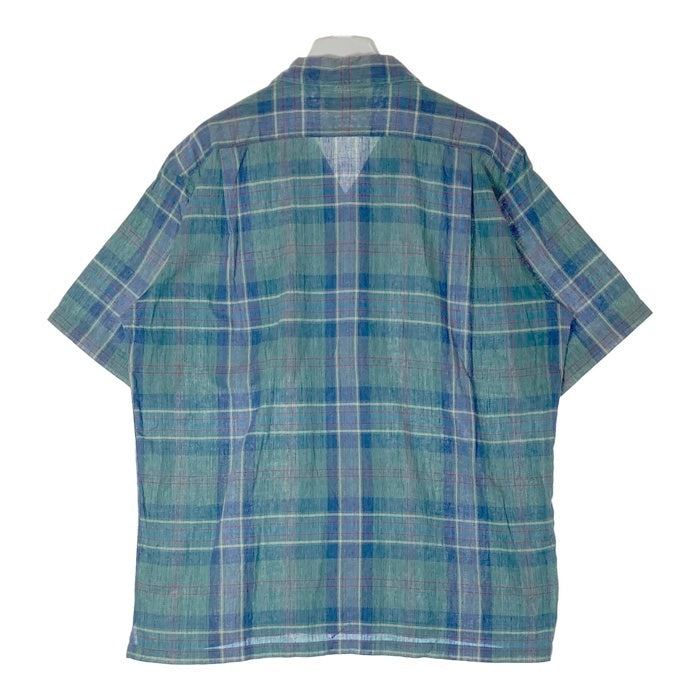 L.L.Bean エルエルビーン リネン混 オープンカラー 半袖シャツ グリーン×ブルー sizeL 瑞穂店
