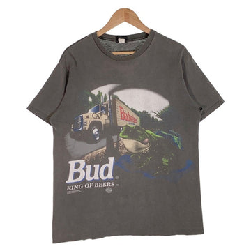 90's Budweiser バドワイザー KING OF BEERS 両面プリント Tシャツ フェードブラック Changes USA製 Size L 福生店