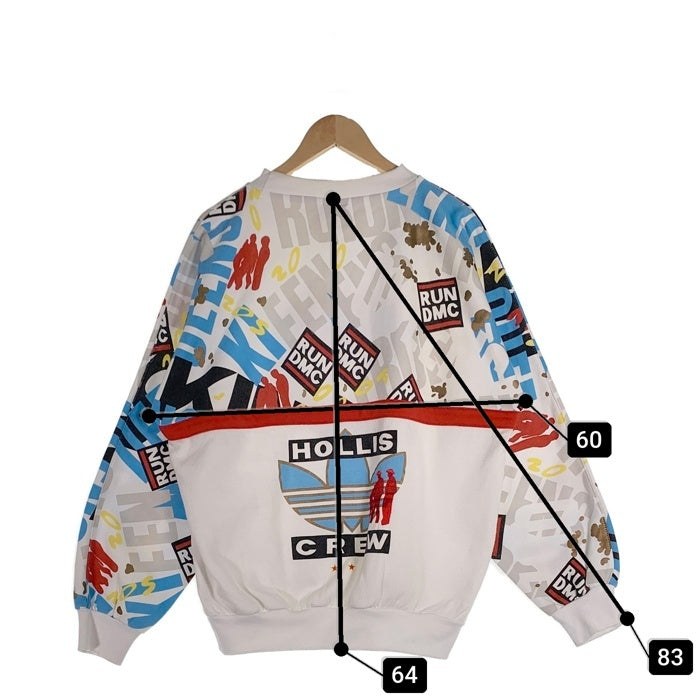90's adidas アディダス RUN DMC ラグランスリーブ クルーネックスウェットトレーナー ホワイト プリント 刺繡 銀タグ Size L-XL 相当 福生店