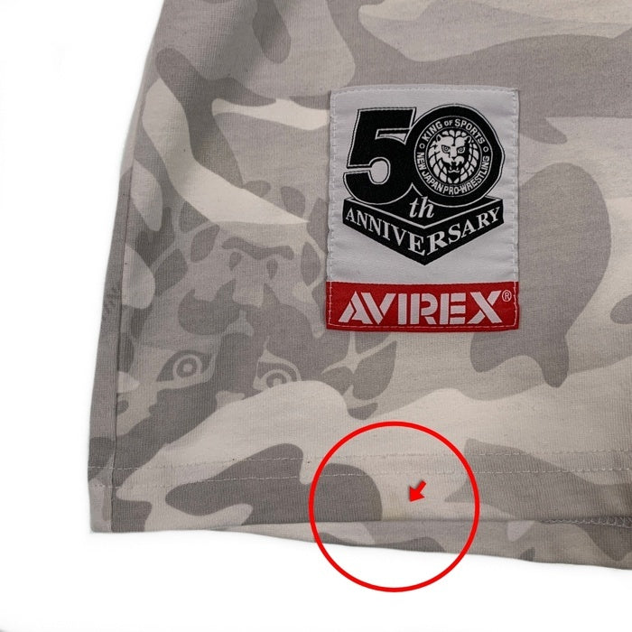 AVIREX アヴィレックス 新日本プロレス50周年記念 CAMO カモフラージュ プリントTシャツ ホワイト 6123480 Size 2XL 福生店