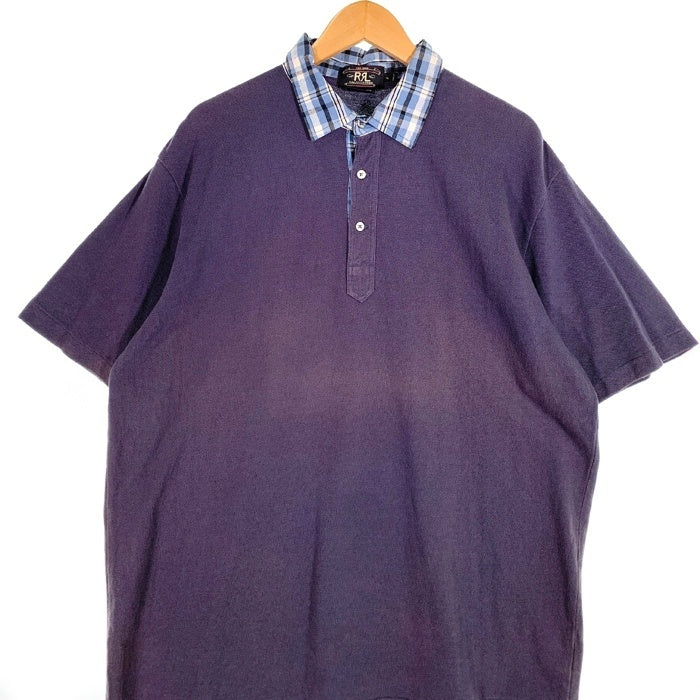 90's RRL ダブルアールエル 鹿の子 ポロシャツ チェック切替 ネイビー 三ツ星 Size XL 福生店