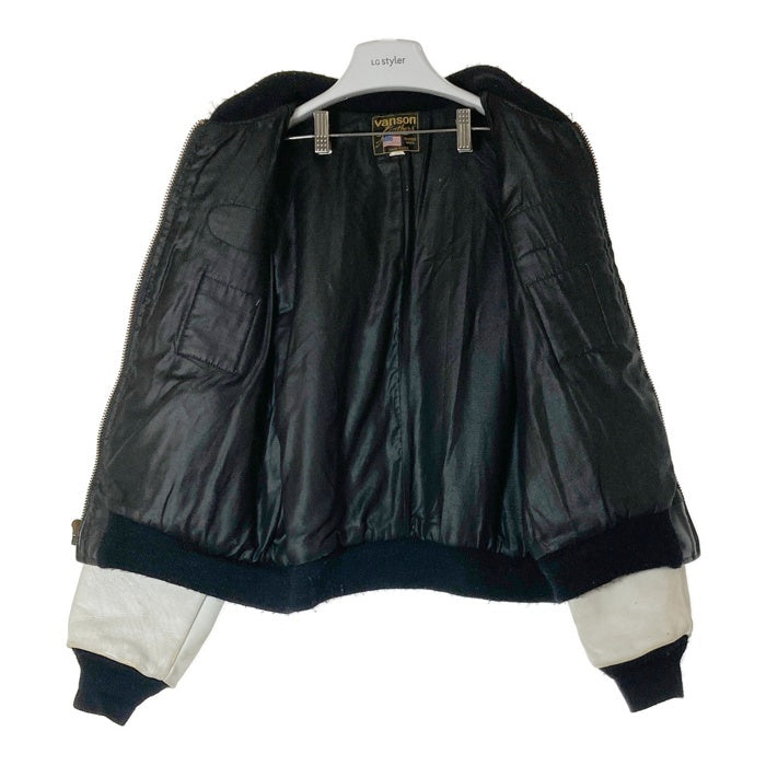 VANSON バンソン TJV USA製 後付けワッペン レザー チームジャケット ブラック×ホワイト size42 瑞穂店