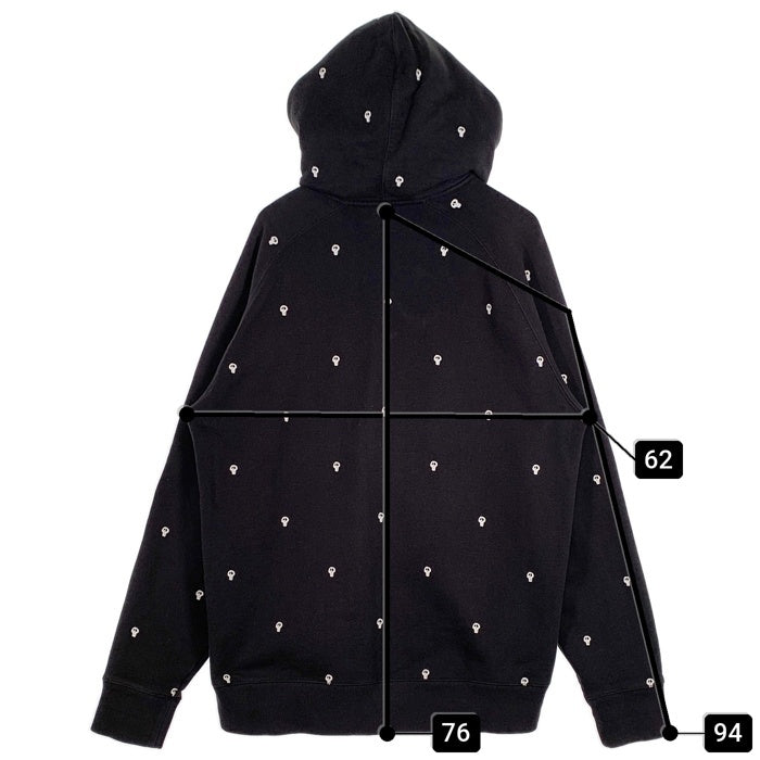 00's STUSSY ステューシー Skull Patterned Full Zip Hoodie フルジップパーカー フーディー ブラック Size XL 福生店