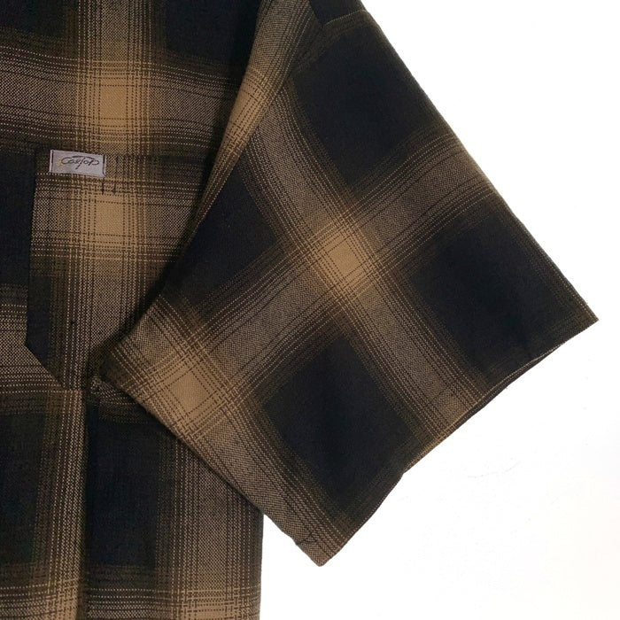 CALTOP キャルトップ アクリル 半袖 オンブレ チェック シャツ ベージュ ブラック USA製 Size L 福生店