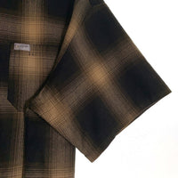 CALTOP キャルトップ アクリル 半袖 オンブレ チェック シャツ ベージュ ブラック USA製 Size L 福生店
