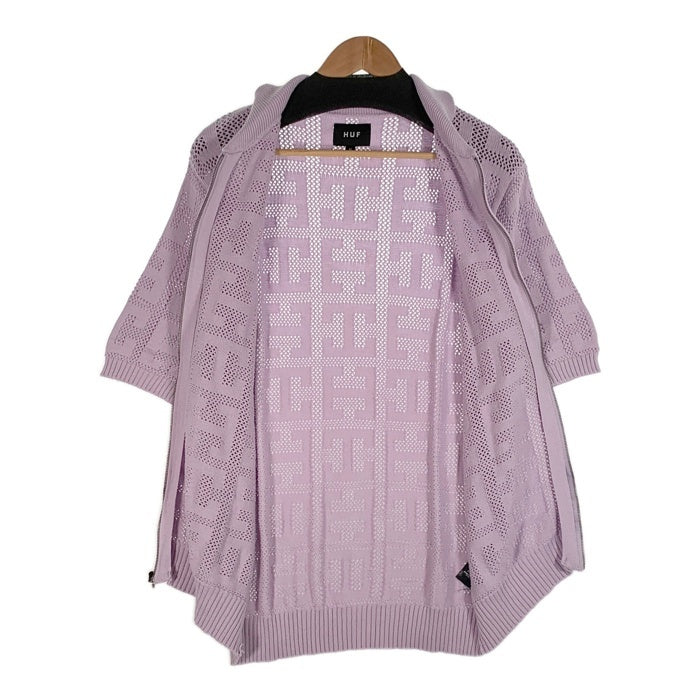 HUF ハフ MONOGRAM JACQUARD ZIP SWEATER モノグラム ジャガードジップセーター 半袖 ラベンダー KN00485 Size M 福生店