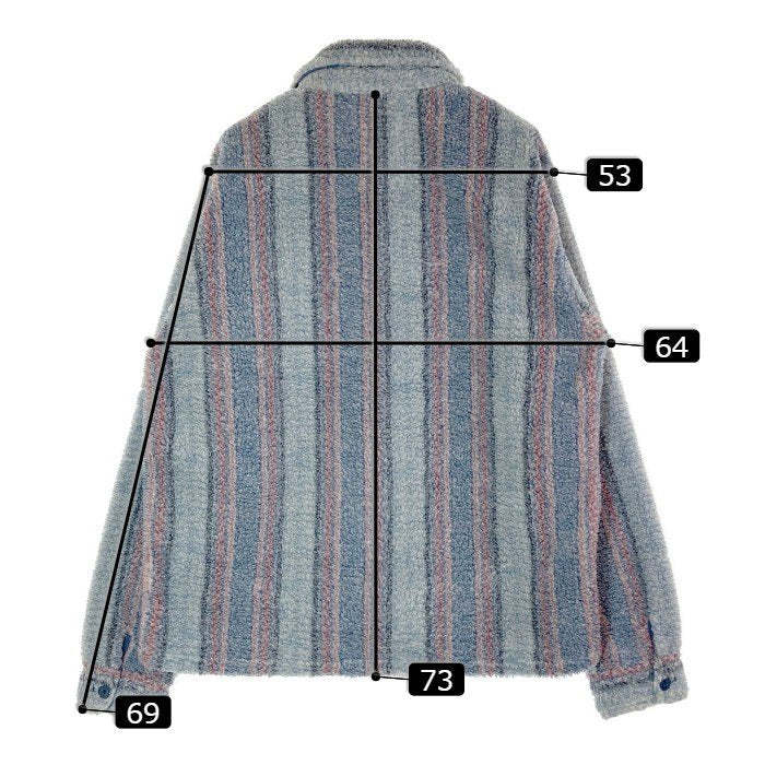 STUSSY ステューシー 1110197 Stripe Sherpa Shirt ストライプ シェルパ フリース ボタンアップ 長袖 シャツ ジャケット ブルー sizeL 瑞穂店