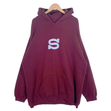 90's STUSSY ステューシー BASIC-S プリント プルオーバースウェットパーカー ボルドー 中国製 白タグ Size XL 福生店