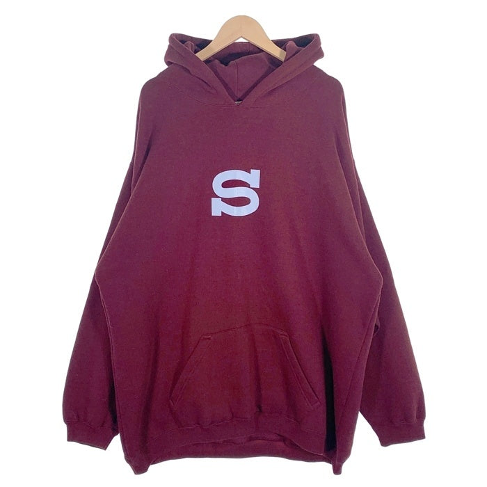 90's STUSSY ステューシー BASIC-S プリント プルオーバースウェットパーカー ボルドー 中国製 白タグ Size XL 福生店