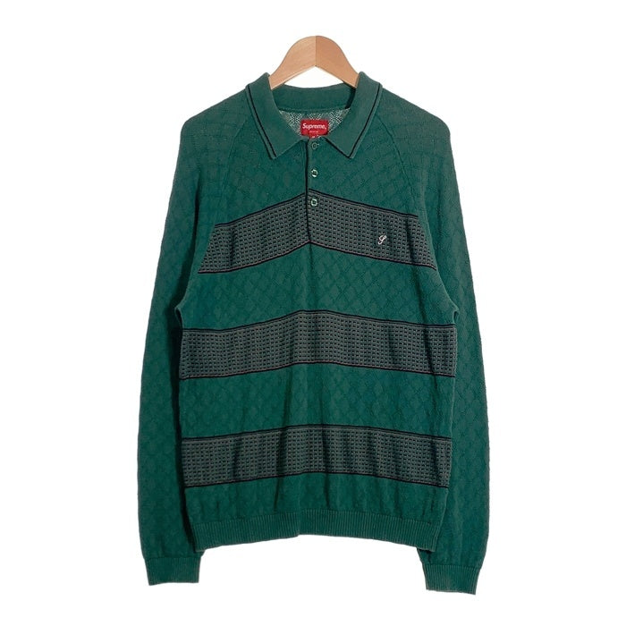 SUPREME シュプリーム 21AW Knit Stripe L/S Polo コットンニット ストライプ ロングスリーブポロシャツ グリーン Size M 福生店