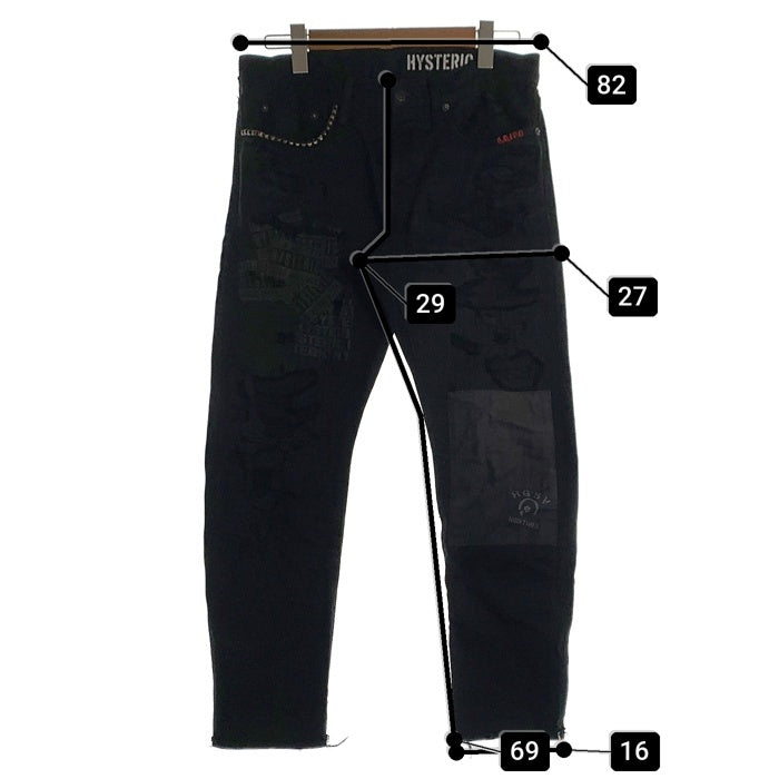 HYSTERIC GLAMOUR ヒステリックグラマー ブラックデニムパンツ スタッズ ダメージ/リペア加工 02191AP09 Size 30 福生店