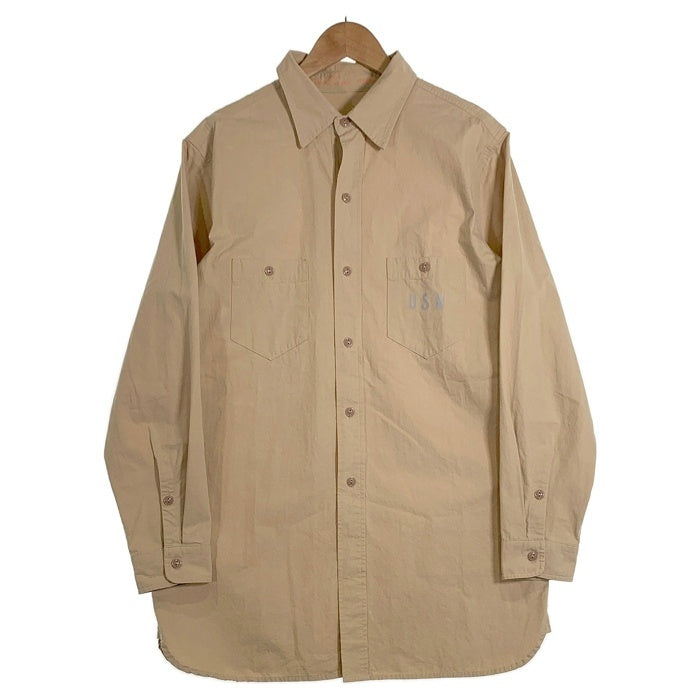 HOUSTON ヒューストン U.S.N. HEAVY POPLIN SHIRT ヘビーポプリン シャツ ワーク マチ付 カーキ 40492 Size 15 1/2 福生店